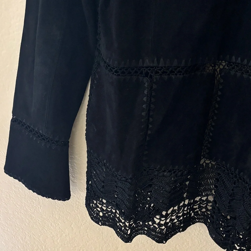 Black Suede Women's Jacket with Crochet detail - Picture 8 of 8
